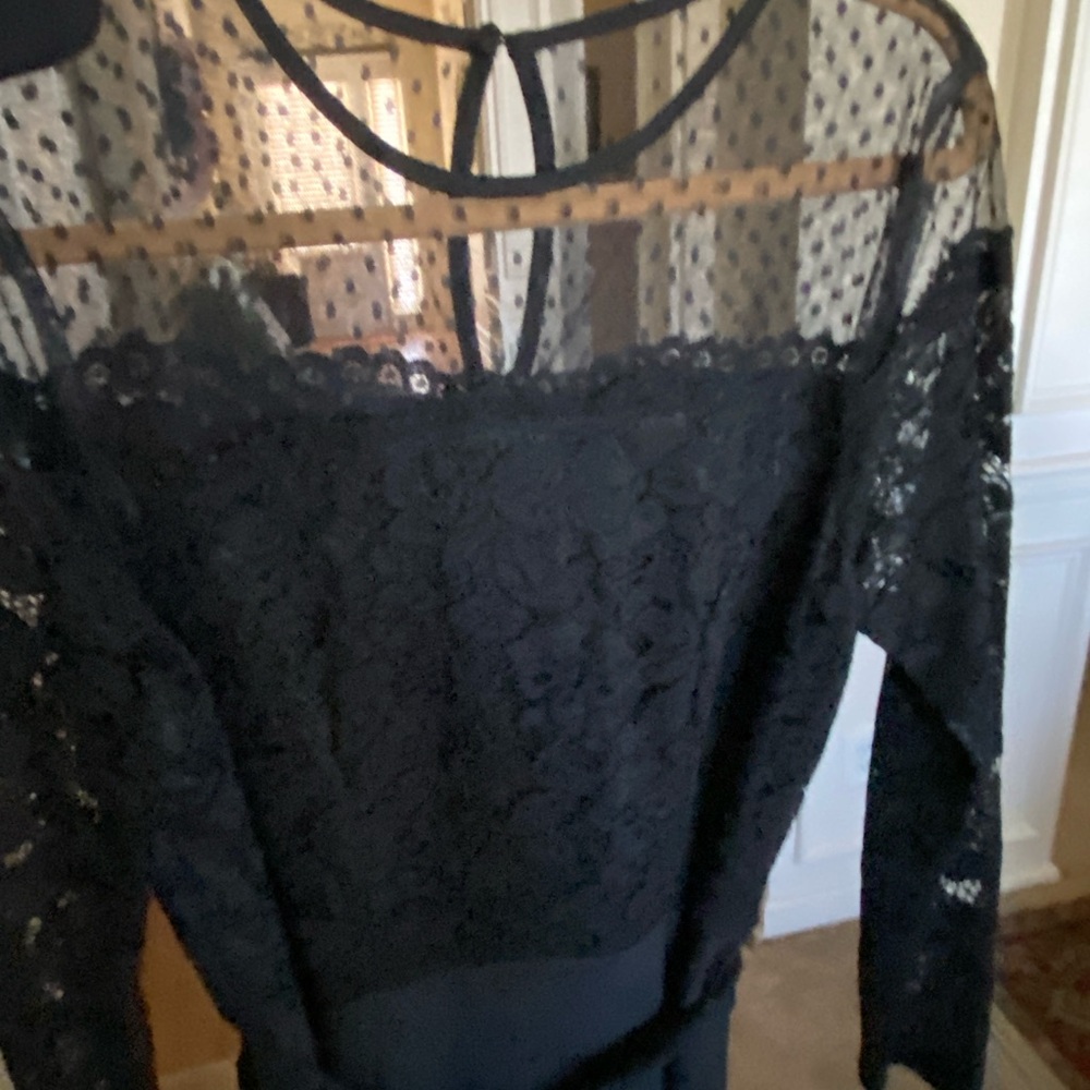 Women’s Elegant Black Lace Flare Leg Jumpsuit Size 12